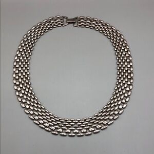 Vintage Napier Brick Link Mesh Like Chain Necklace Collar-Choker Silver Tone.